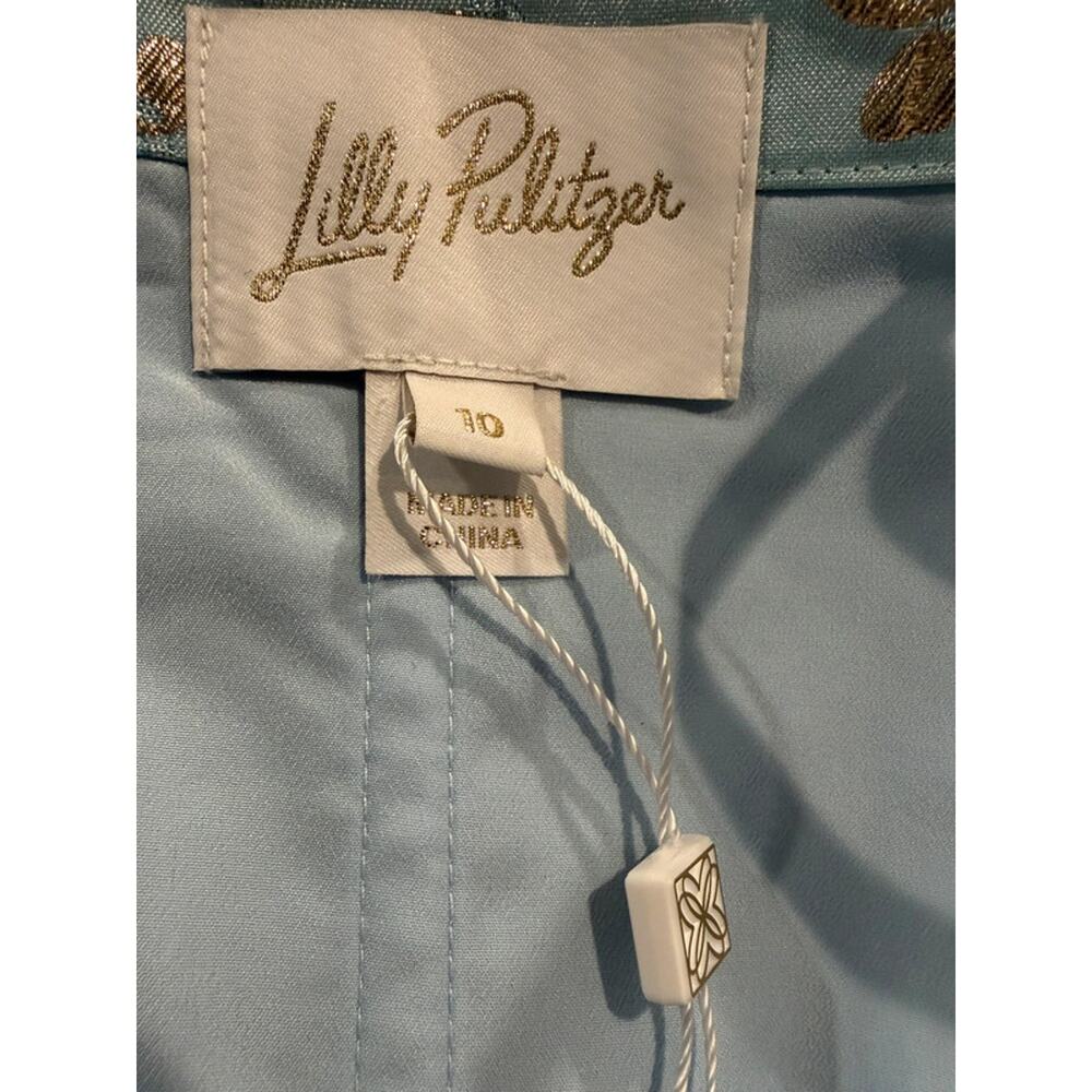 Lilly Pulitzer Carlynn Maxi Dress 10 Blue Metallic Floral Strapless Bow Cocktail - Picture 9 of 16